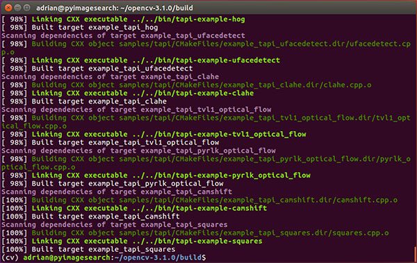 Figure 5: Successfully compiling OpenCV 3 for Ubuntu 16.04.